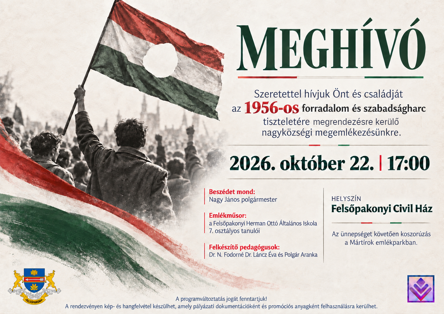 Meghívó – október 22-én, települési megemlékezésre